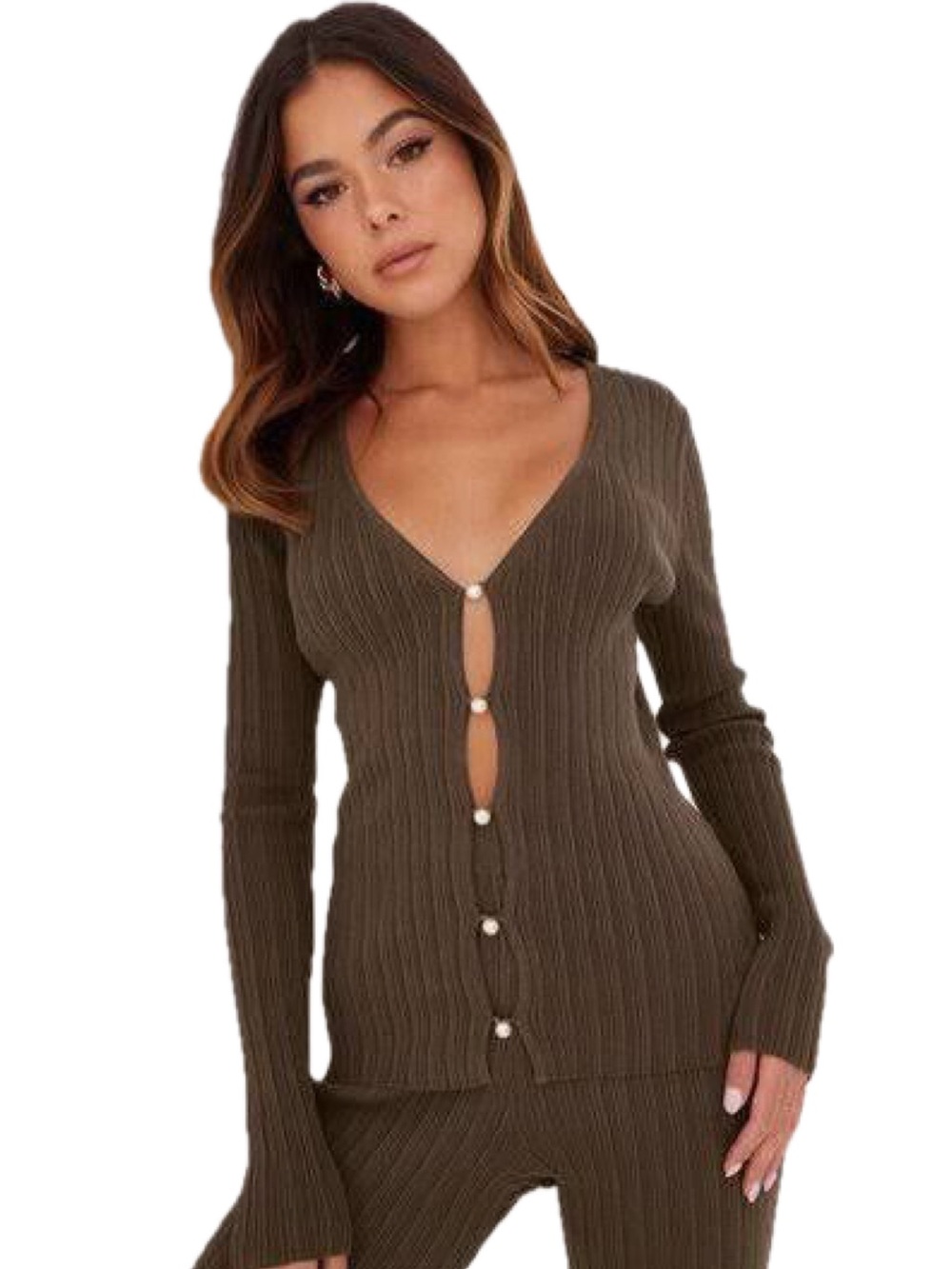 Revolve Samsoe Samsoe Joan Ribbed Cotton Cardigan with Pearl Buttons